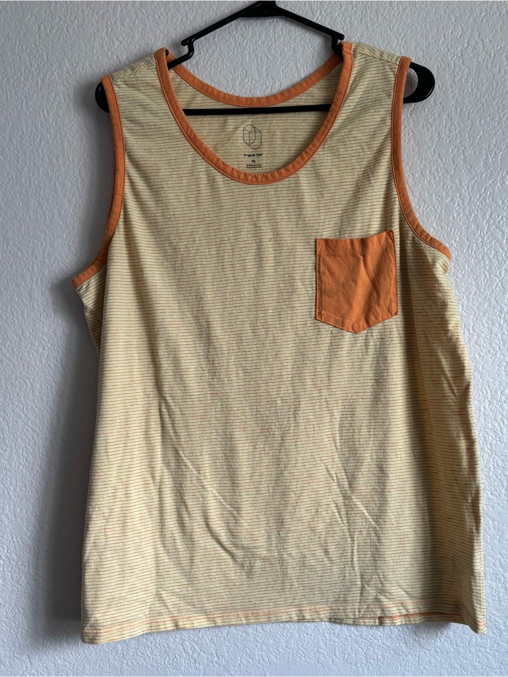 XL Striped Yellow Tank with Orange Trim and Pocket